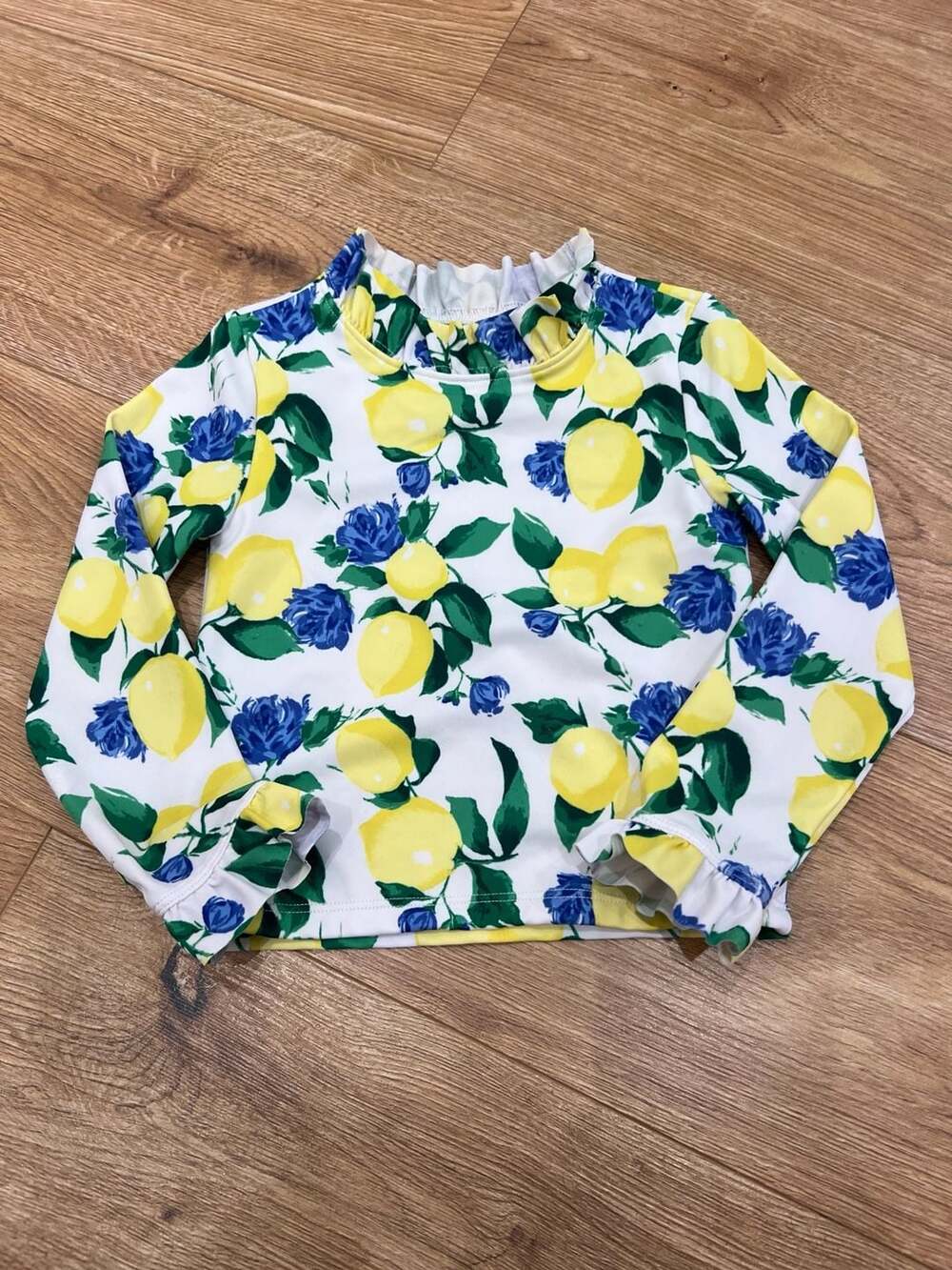 Janie and Jack Girls Long Sleeve Lemon and Floral Print Rash Guard Swim Top 3